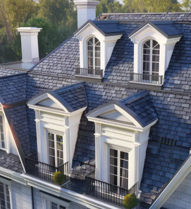 House with many different angles of shingles on the roof